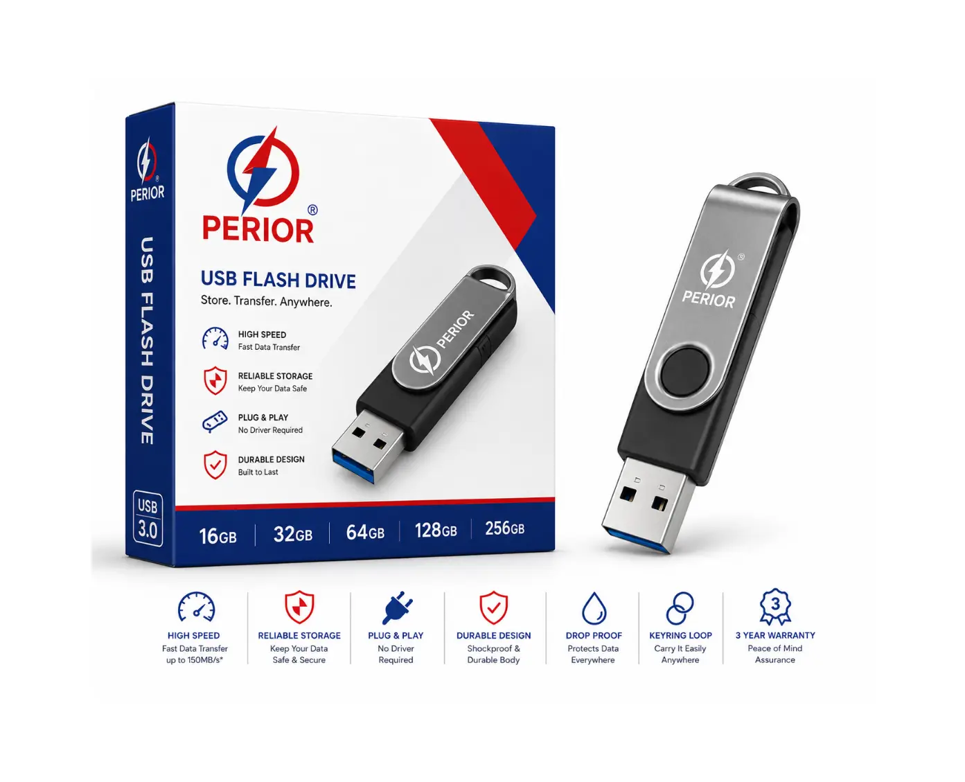 PERIOR USB 3.0 Flash Drive – High-Speed Portable Thumb Drive