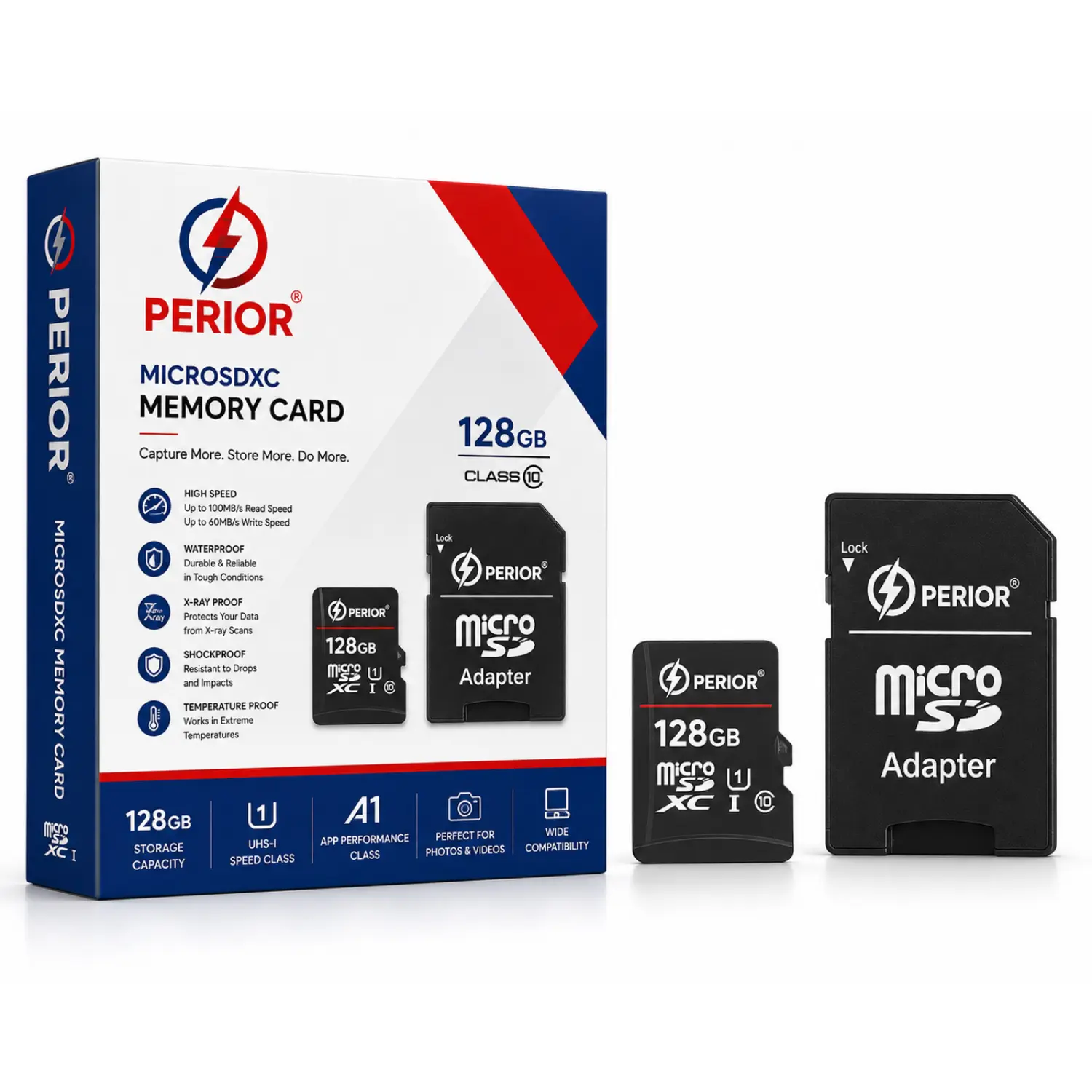 PERIOR 128GB MicroSDXC Memory Card with SD Adapter – Capture More. Store More. Do More.